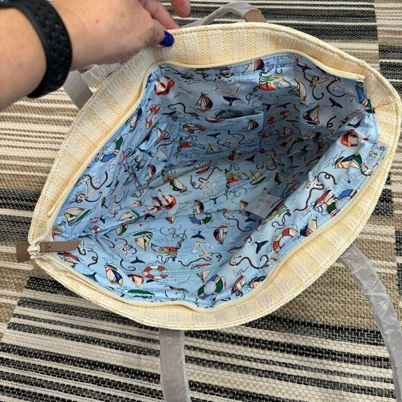 Vera Bradley Women's Straw Tote Bag Regatta Anchor Cream Nautical Multi Large - Picture 6 of 12